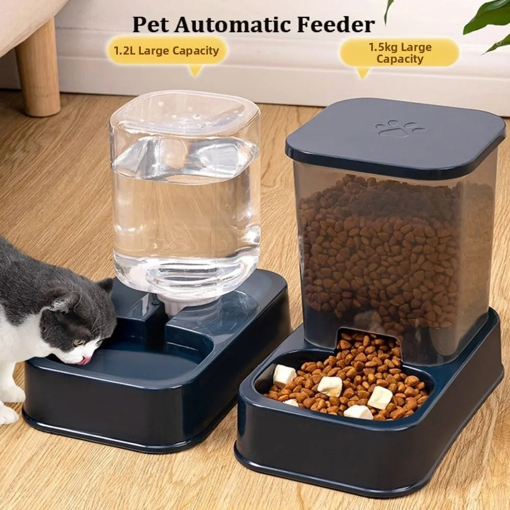 1.2L/1.5L Pet Automatic Feeder Plastic Large Capacity Cat Dog Water Dispenser Feeder Set 3 Colors 2 Styles