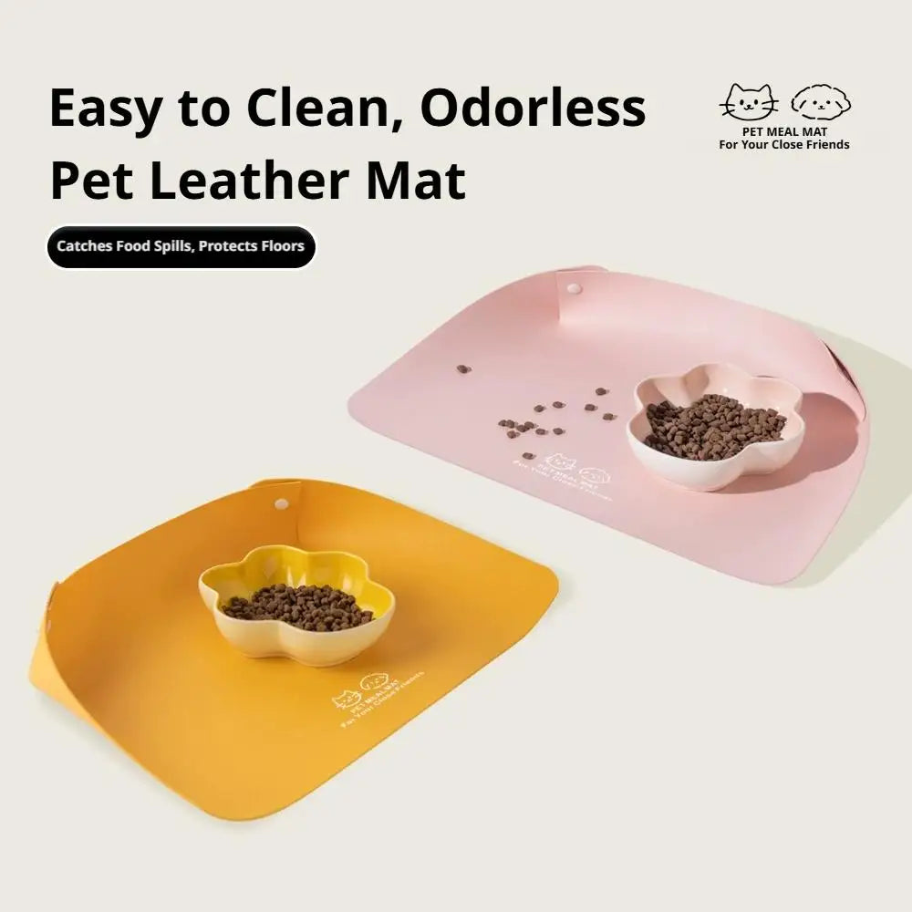 1PC Solid Color PU Leather Pet Feeding Mat Semi-enclosed Anti-spill Pet Placemat Waterproof Oilproof Pet Bowl Mat For Cat & Dog