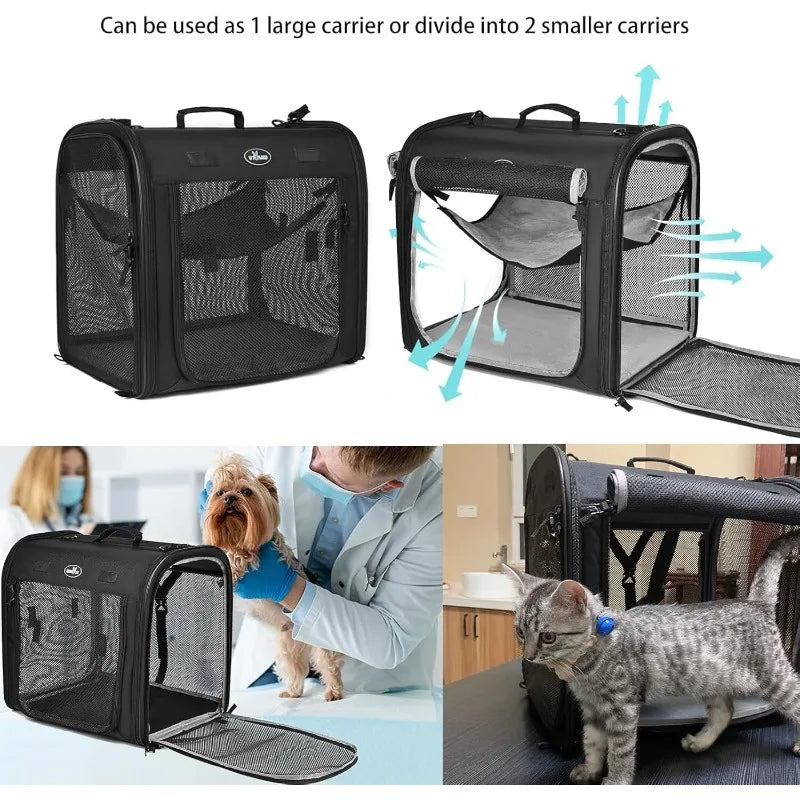 Wakytu Two-in-One Foldable Cat Center Transport Box. Cat Car Transportation. Two Cat and Dog Double Pet Transportation Bags