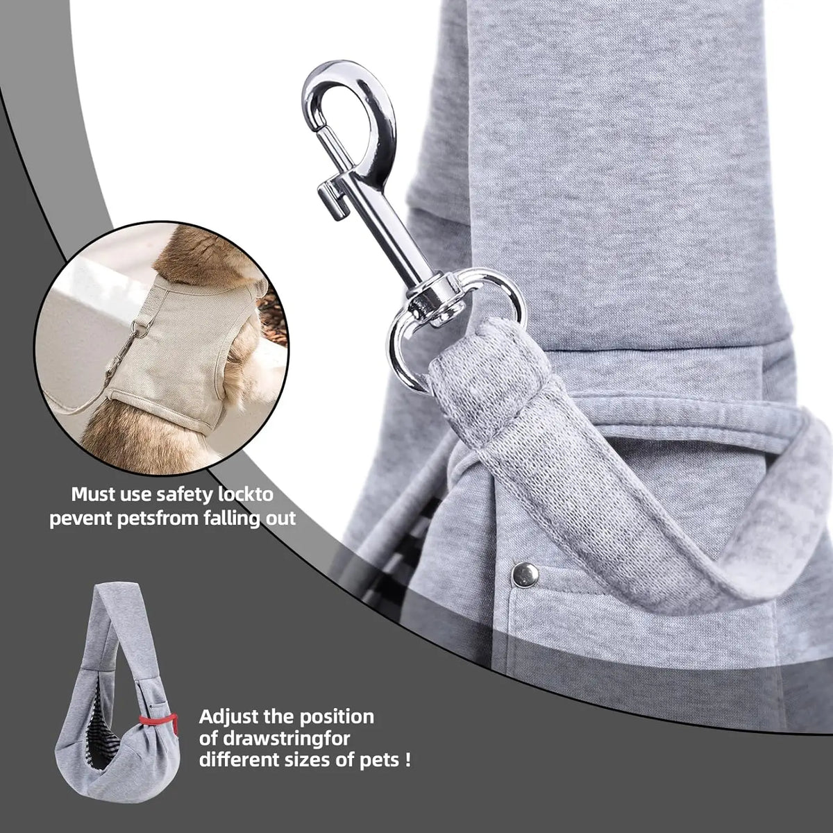 Dog Carrier Sling - Hand-Free Dog Carriers for Small Dogs and Cats, Puppy Sling Carrier Purse Pocket, Travel Safety Harness