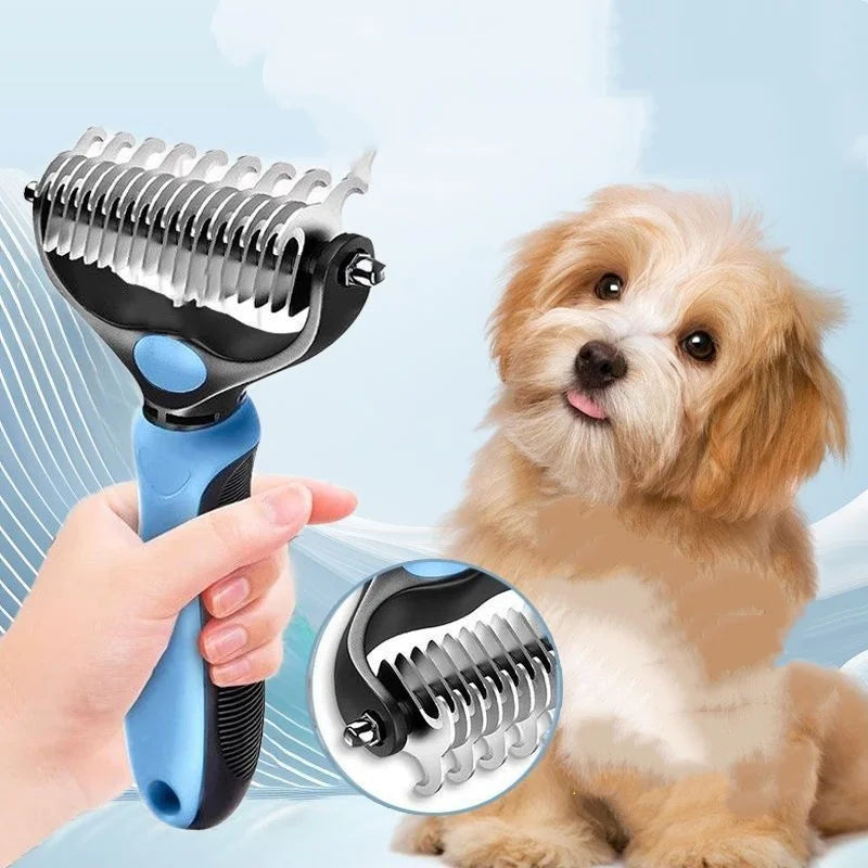Double Sided Pet Deshedding Brush Stainless Steel Dog Comb Grooming Tool for Shedding And Dematting - Effective Pet Care