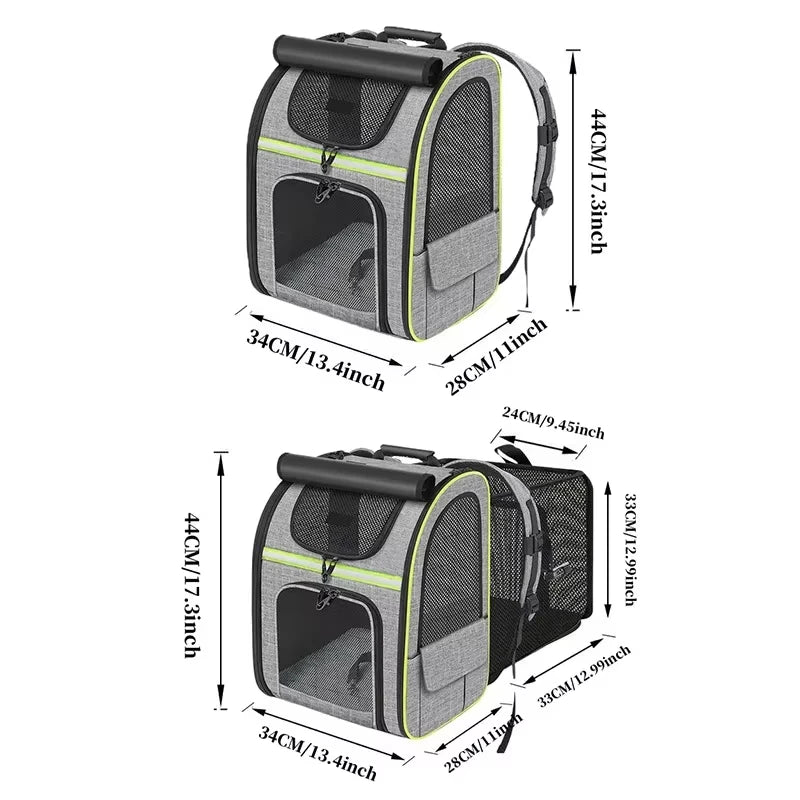 Cat Carrier Dog Backpack Expandable Large Portable Breathable Rucksack with Front Opening Mesh Window Pockets