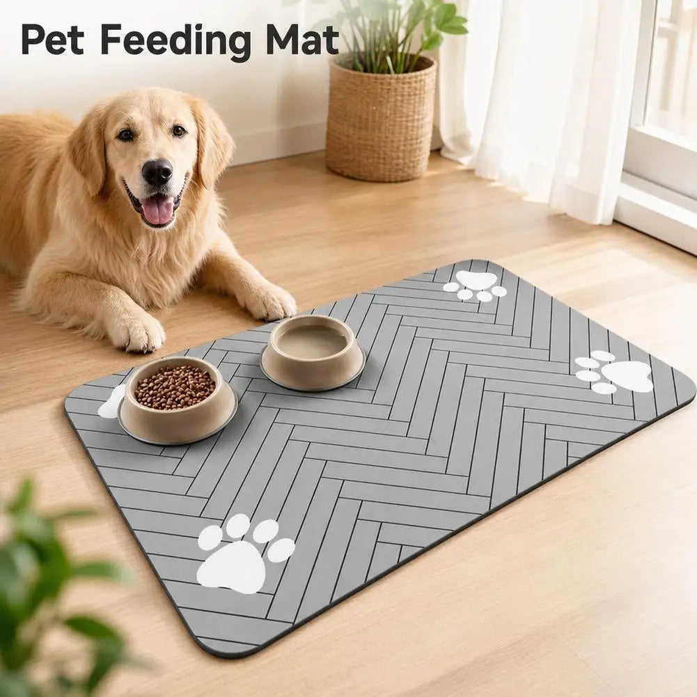 Pet Feeding Mat Absorbent Rubber Backing Quick Dry Water Waterproof Placemat Dog Cat Food Water Bowl Tray Non Slip Washable