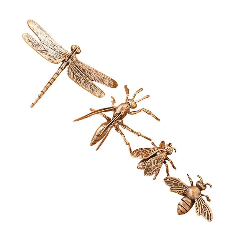 Solid Brass Simulation Insect Honeybee/Dragonfly Figurines Miniatures Tea Pet Funny Beetle Craft Desktop Ornament Home Decoratio