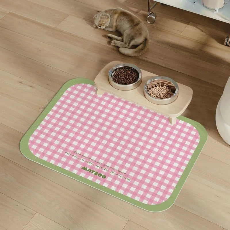 Pet Feeding Mat for Cats Dogs Dirt-Resistant Scratch-Proof Spill-Proof  Checkered Non-Slip Easy To Clean Food Water Bowl Mat