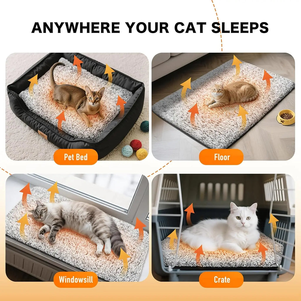 Self-Warming Cat Bed, Ultra Soft Warm Dog Cage Mat, Non-Slip Self-Warming Pet Pad, Suitable for Cats Dogs Indoor Outdoor