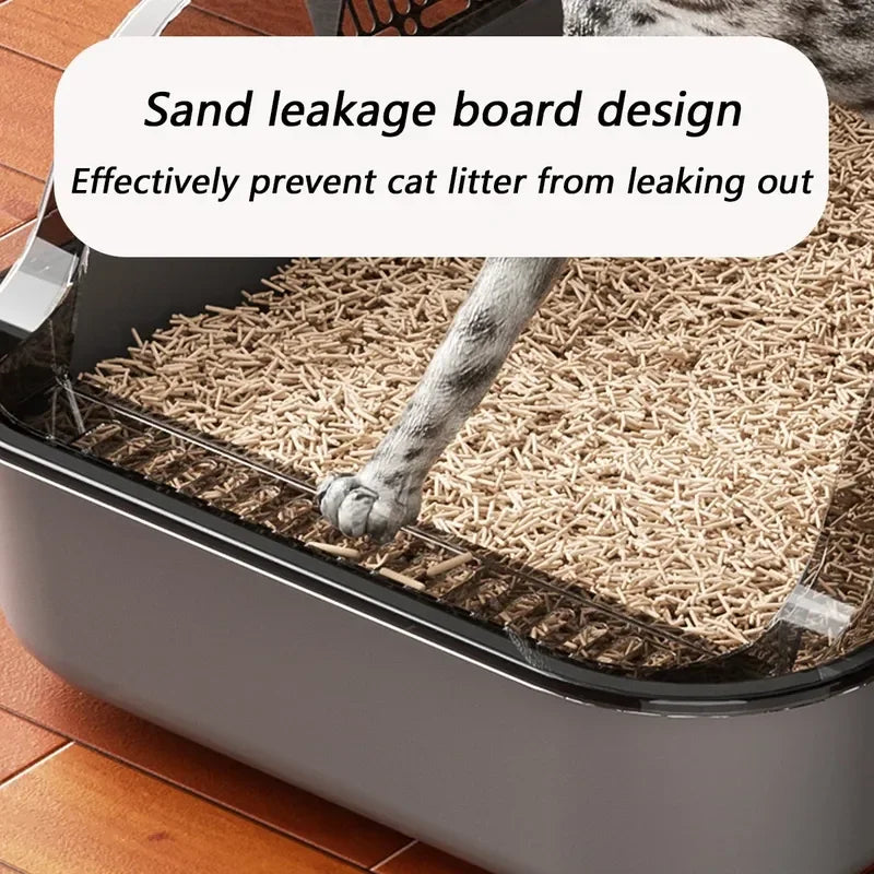 Semi-Enclosed Raised-Side Cat Litter Box for Kittens & Cats