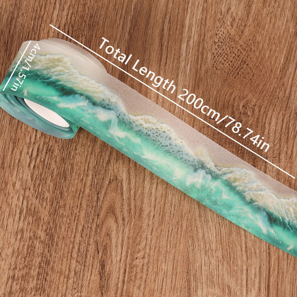 1roll PET Ocean Waves Self-adhesive Decorative Tape for Scrapbooking Supplies, Collage Decoration, Junk Journals, Clip Art