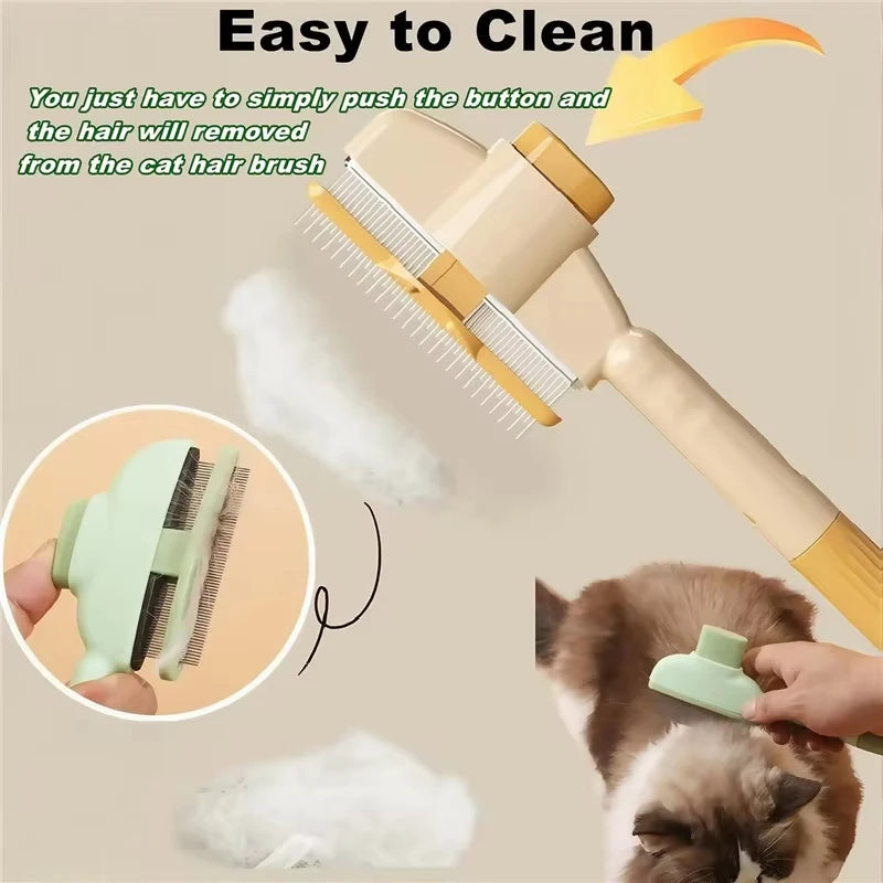 Dogs Cats Hair Comb One Button Self Cleaning Pet Hair Flea Remover Brush Dual Stainless Teeth Grooming Massage Tool for Pet