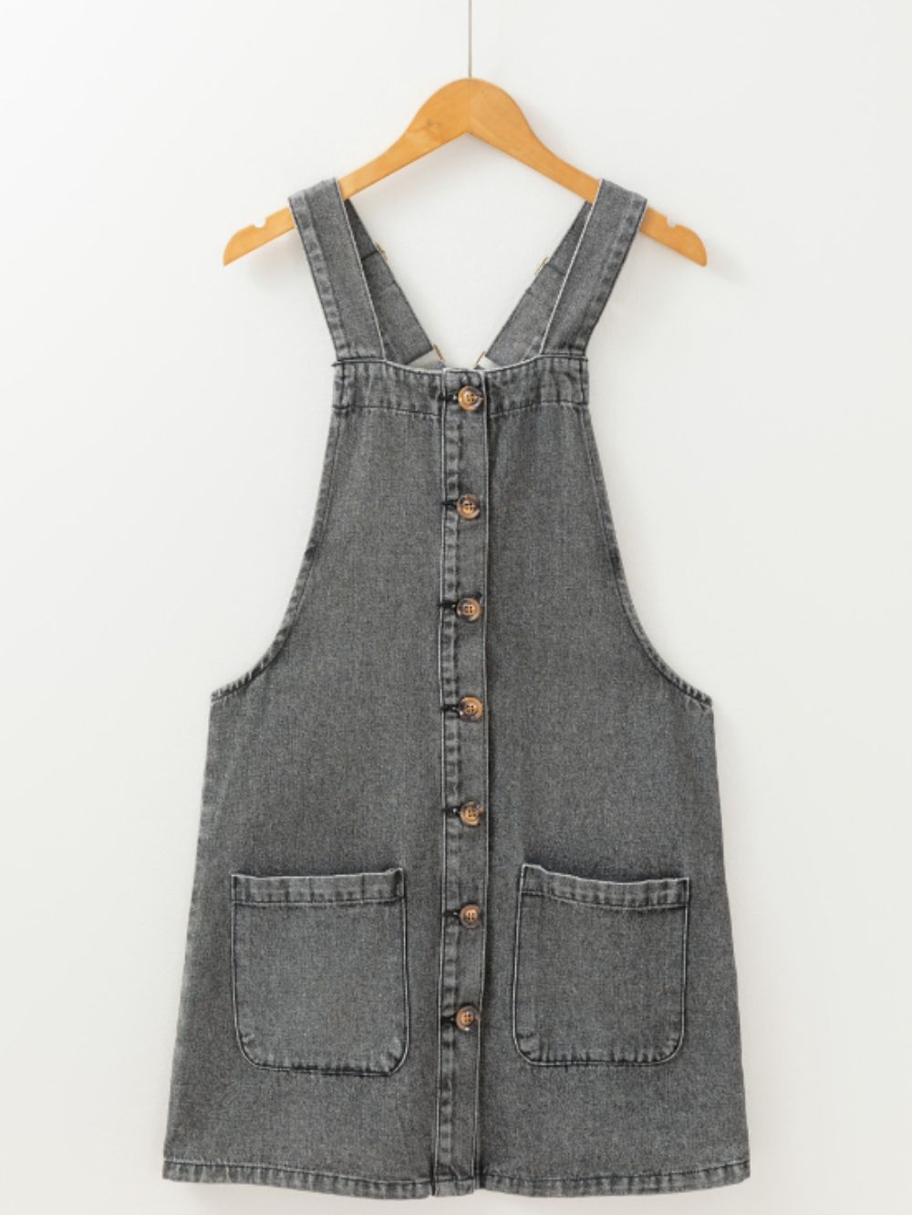 Wide Strap Button Down Denim Overall Dress Trendsi