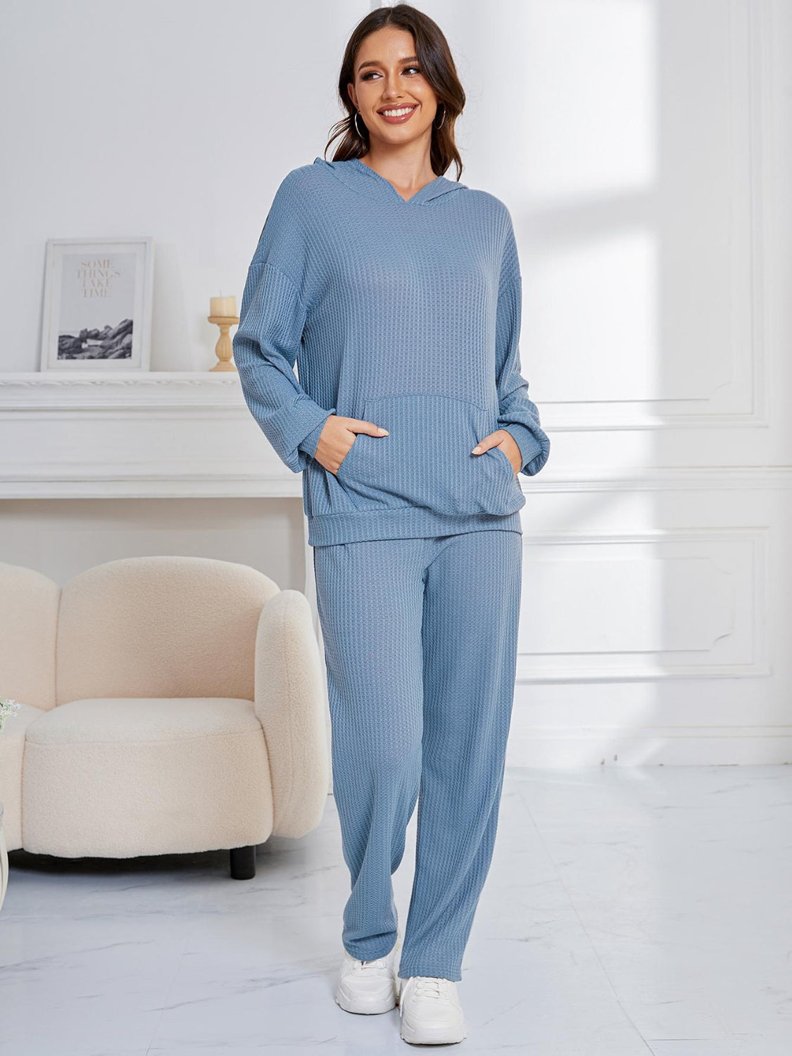 Dropped Shoulder Long Sleeve Hoodie and Pants Set Trendsi