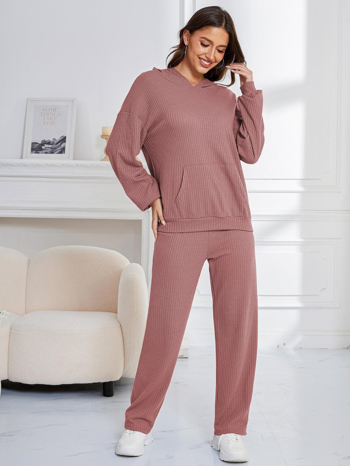 Dropped Shoulder Long Sleeve Hoodie and Pants Set Trendsi