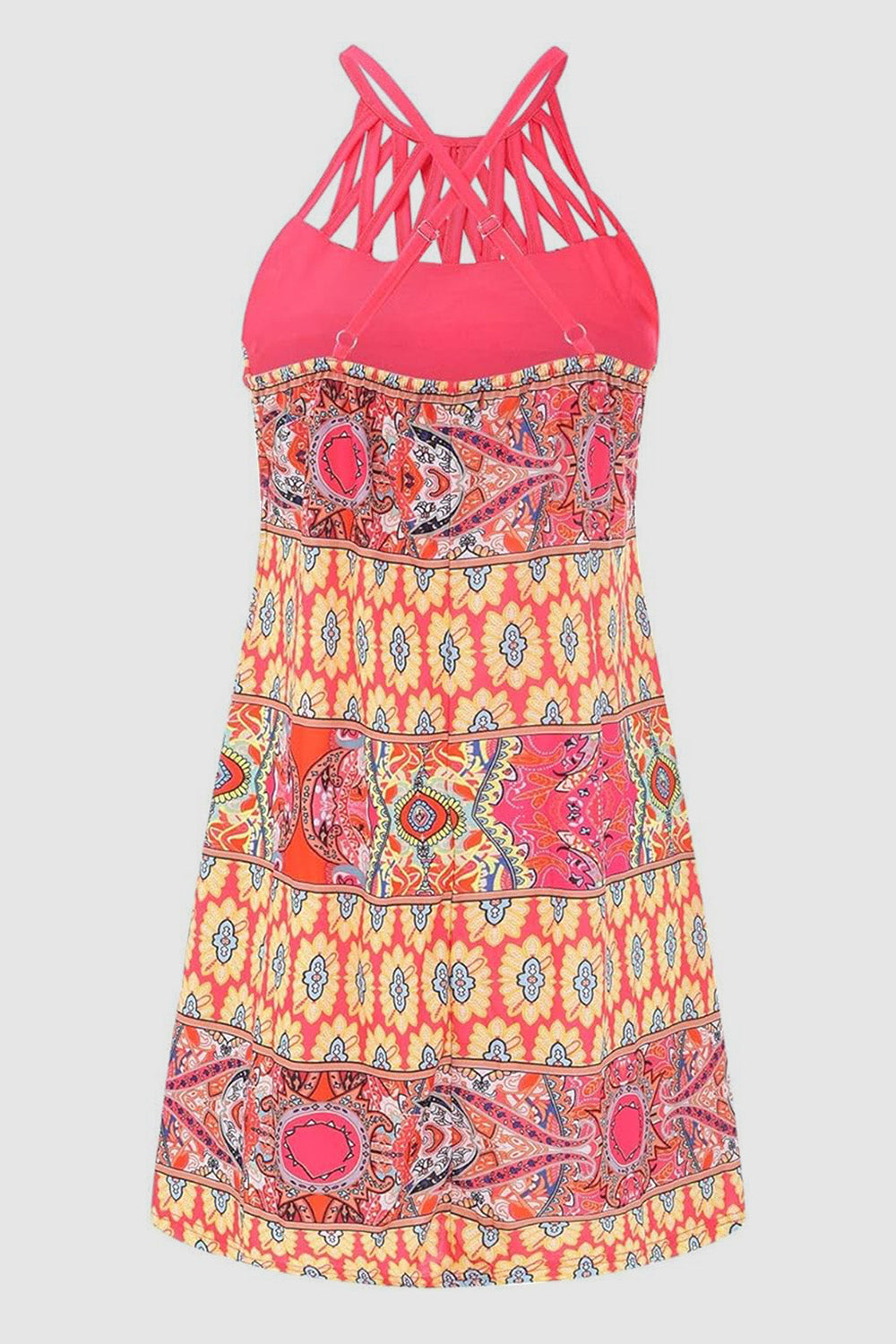 Printed Grecian Neck Mini Dress Trendsi