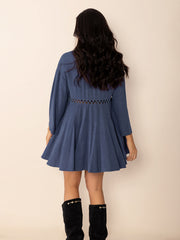 Cutout Johnny Collar Long Sleeve Mini Dress Trendsi