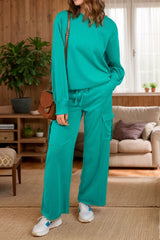 Full Size Round Neck Long Sleeve Top and Drawstring Pants Set Trendsi