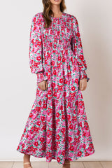 Printed Round Neck Lantern Sleeve Maxi Dress Trendsi