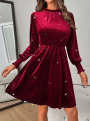 Glitter Mock Neck Long Sleeve Mini Dress Trendsi