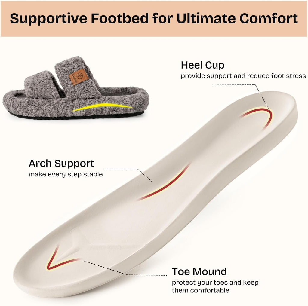 Womens Fuzzy Open-Toe Slippers Memory Foam Indoor House Shoes