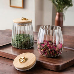 Airtight Glass Storage Jar with Wooden Lid – Clear Borosilicate Kitchen Canister for Tea and Snacks