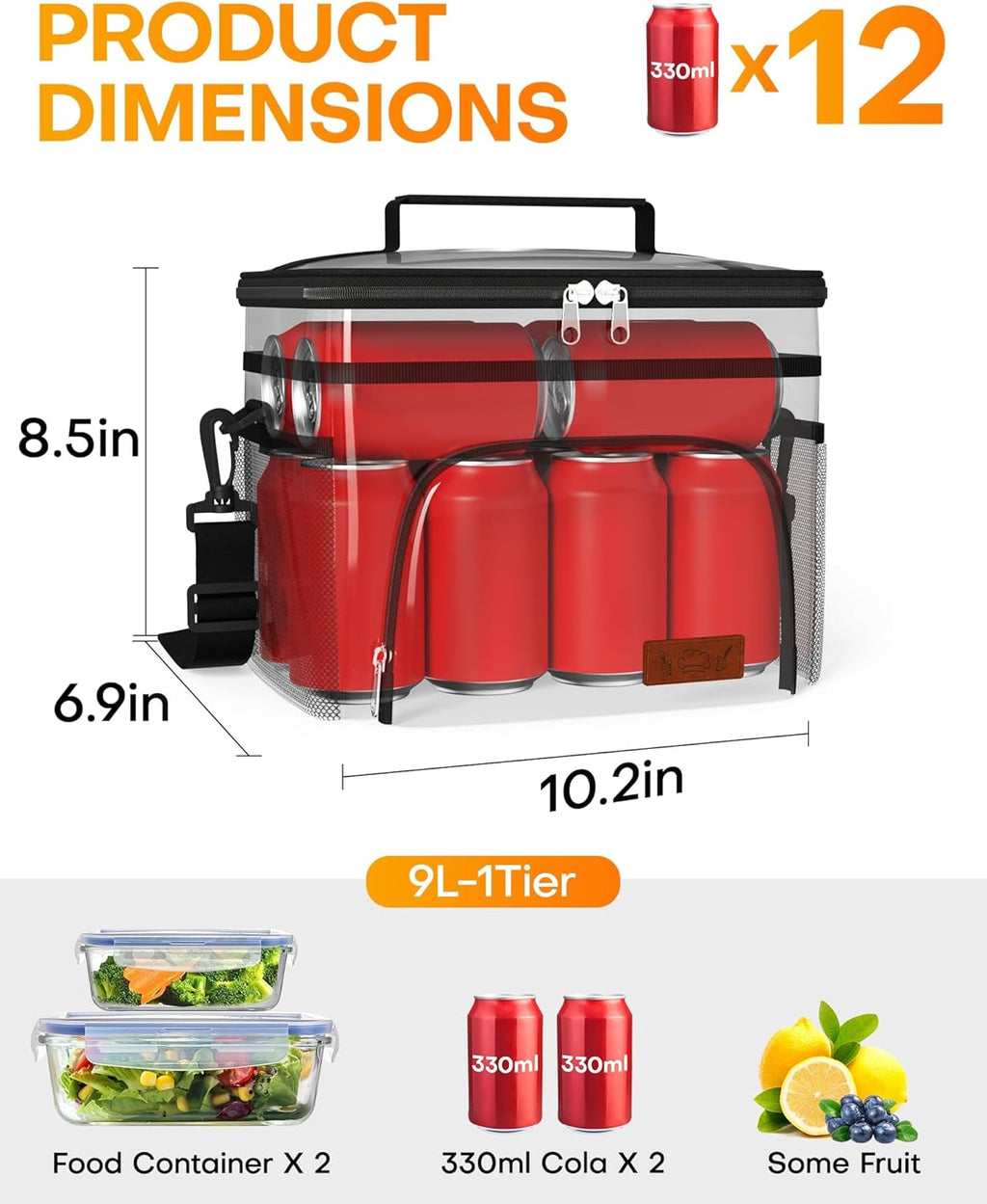 Insulated Lunch Box Men Women Leak-Proof Cooler Lunch Bag 9L