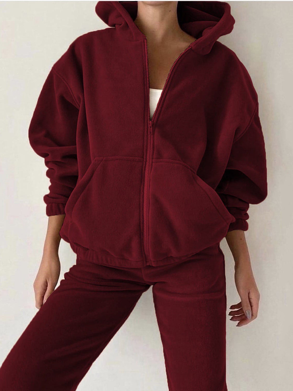 Zip Up Long Sleeve Hoodie and Joggers Set Trendsi