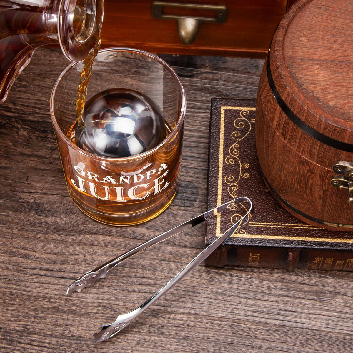 Grandpa Juice Whiskey Glass Set 12 Oz, Rocks Glasses Father'S Day Ideas in Barrel Box, Unique Bourbon Glass Gifts for Men, Best Grandpas, Grandfather, Birthday, Christmas