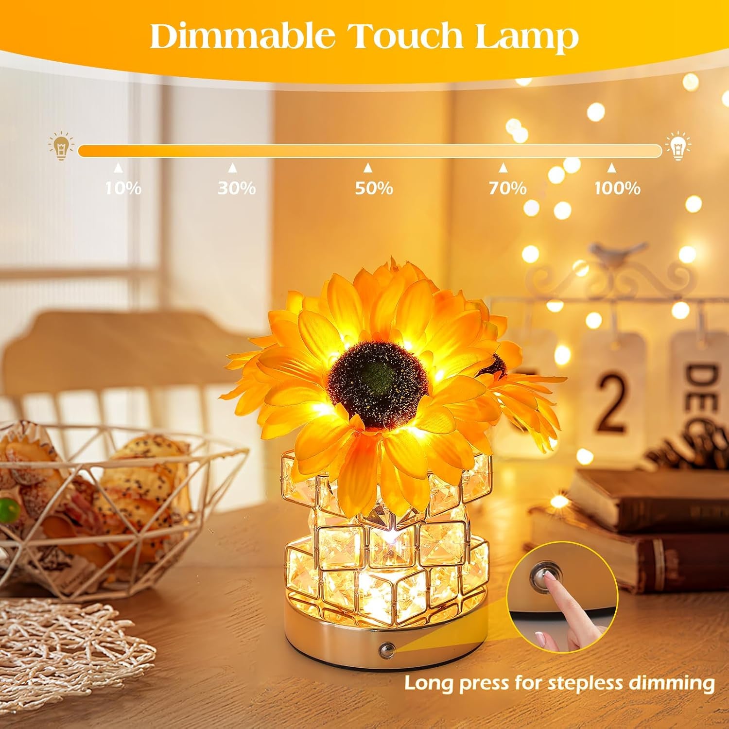 Sunflowers Flower Lamp Cordless Touch Table Lamp Birthday Gifts for Women