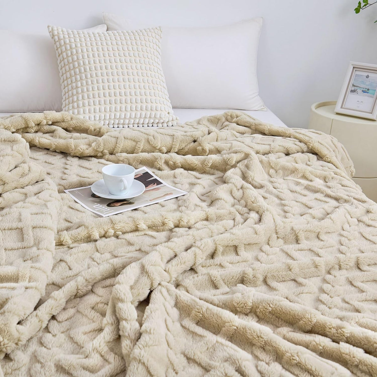 Fleece Throw Blanket for Couch, Fall Boho Blankets,50"X60" Khaki