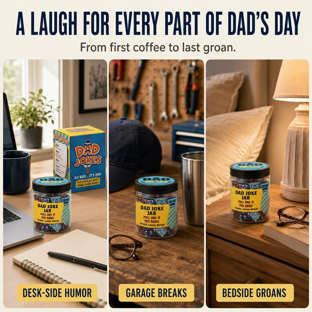 60 Dad Jokes Jar, Funny Dad Birthday Gift, Gag Gifts for Men