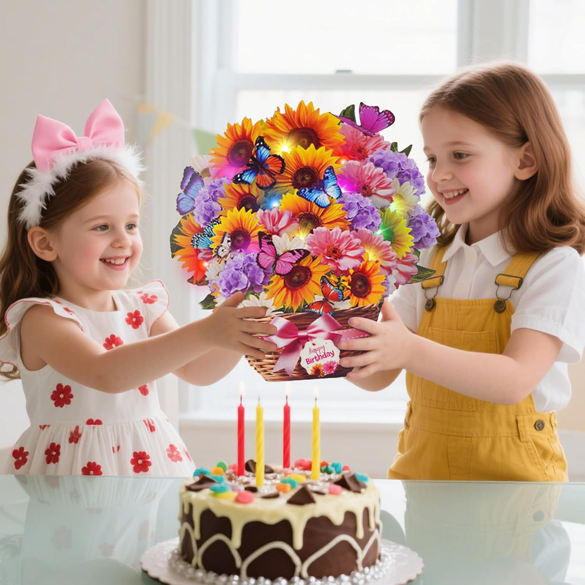 Birthday Card with MUSIC LIGHTS, Pop up Sunflower Bouquet for Women