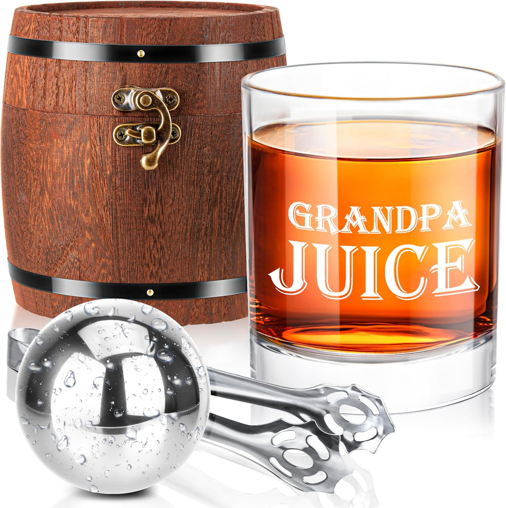 Grandpa Juice Whiskey Glass Set 12 Oz, Rocks Glasses Father'S Day Ideas in Barrel Box, Unique Bourbon Glass Gifts for Men, Best Grandpas, Grandfather, Birthday, Christmas