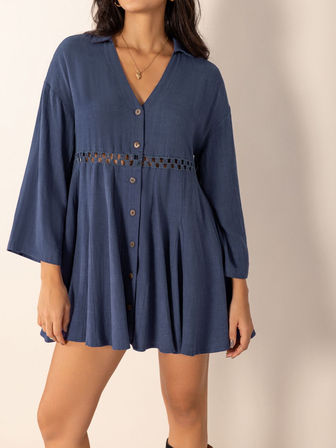 Cutout Johnny Collar Long Sleeve Mini Dress Trendsi