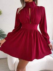 Cutout Turtleneck A-Line Mini Dress Trendsi