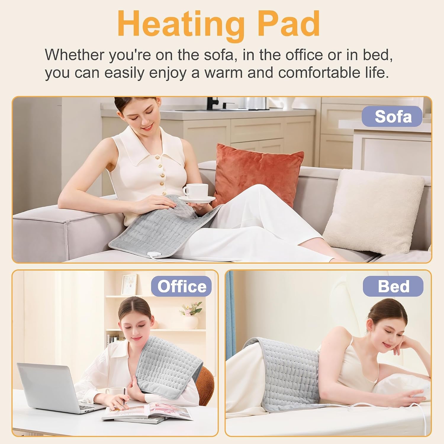Heating Pad,Electric Heating Pads,Heating Pad for Back,Silvergray,24X12In