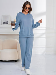 Dropped Shoulder Long Sleeve Hoodie and Pants Set Trendsi