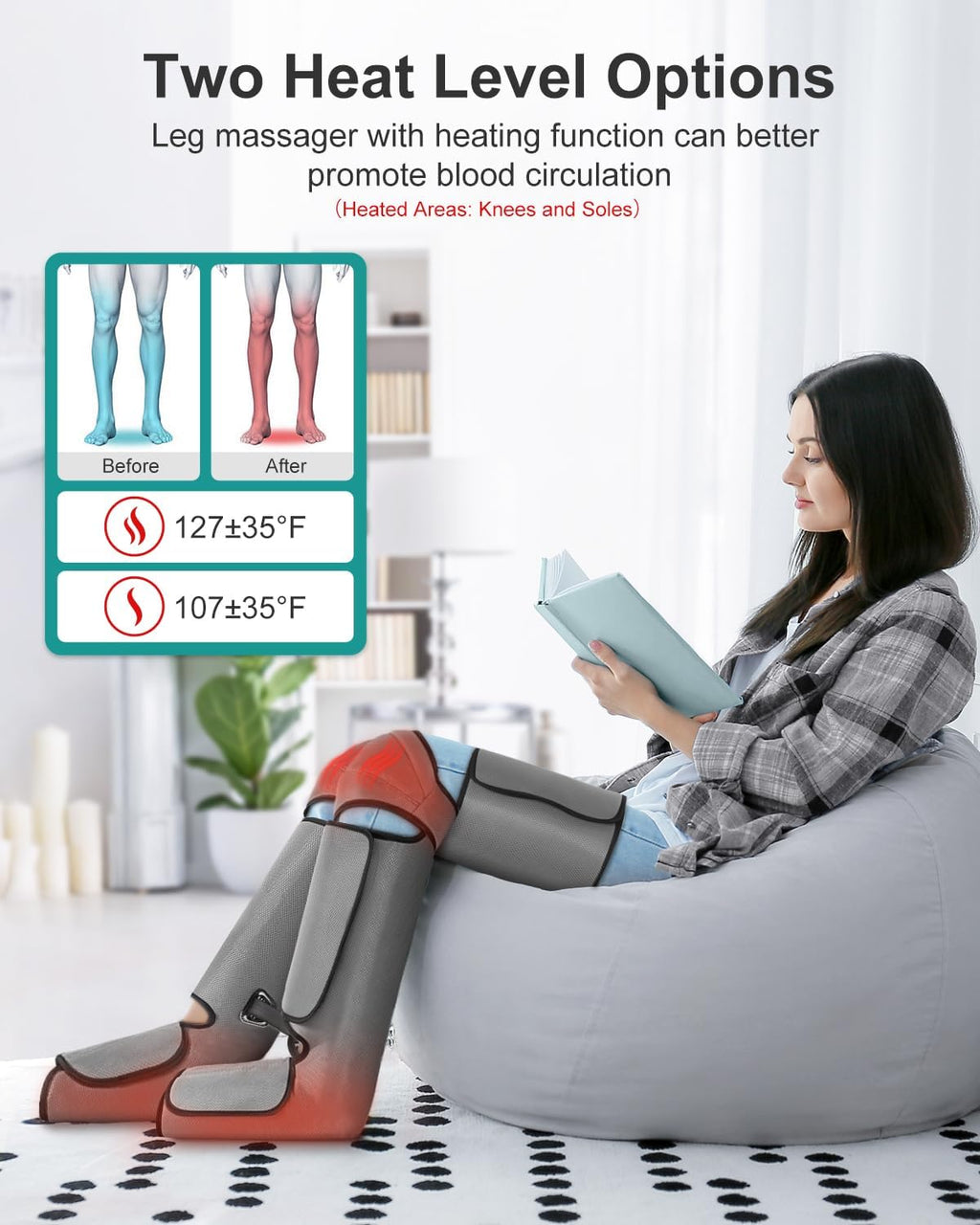 Leg Massager for Circulation and Pain Relief, 2 Heat & 3 Vibration