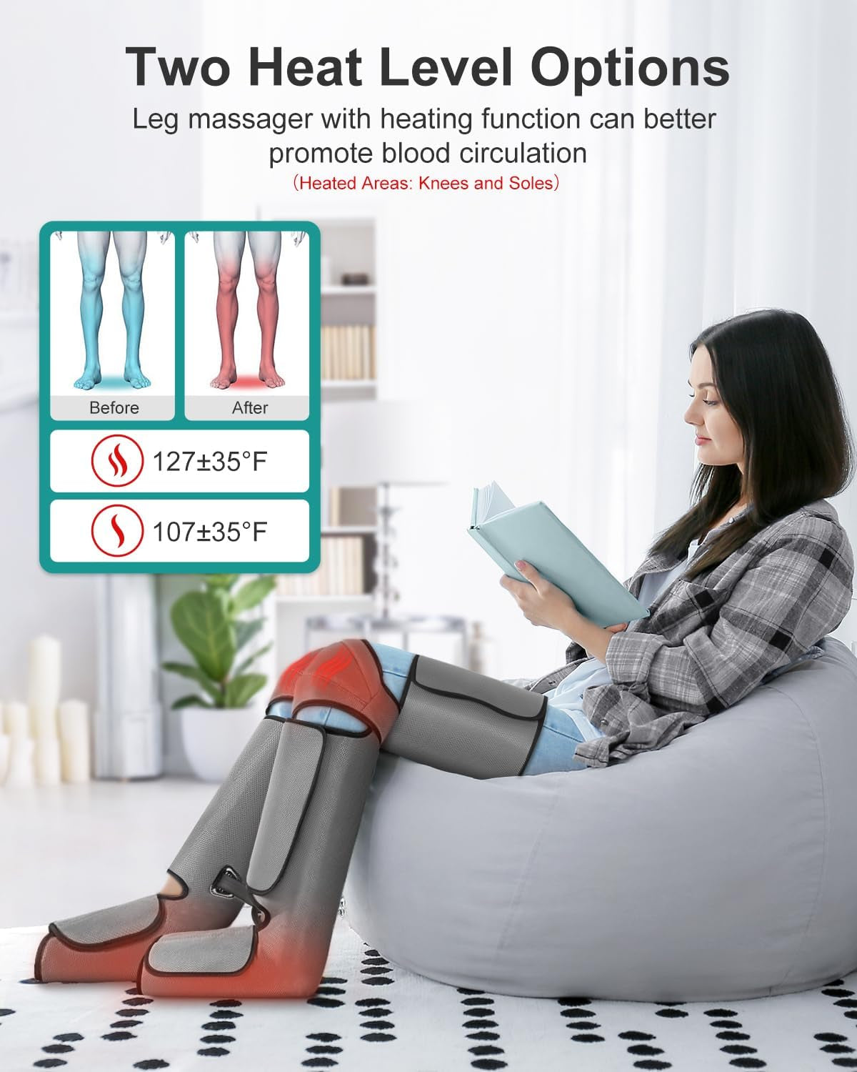 Leg Massager for Circulation and Pain Relief, 2 Heat & 3 Vibration