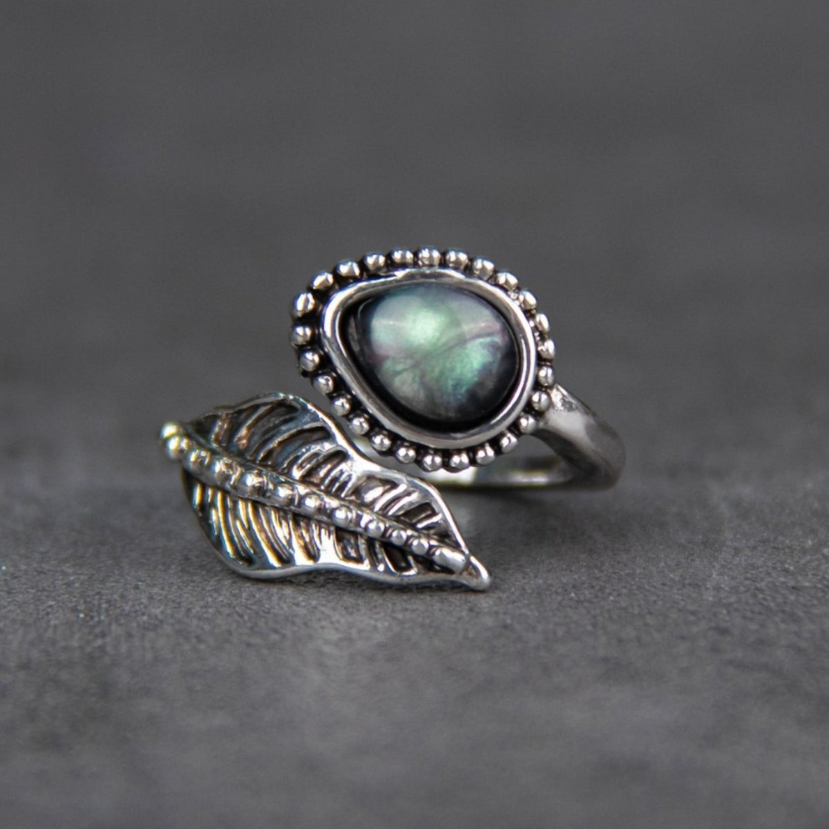 Alloy Moonstone Leaf Bypass Ring Trendsi