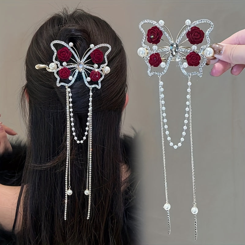 Blooming Butterfly Rhinestone Hair Pin | Multi-Color Metal Updo Accessory