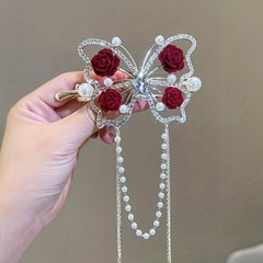 Blooming Butterfly Rhinestone Hair Pin | Multi-Color Metal Updo Accessory