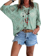 Breezy Crochet V-Neck Top | Lightweight Short-Sleeve Summer Layer
