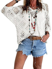 Breezy Crochet V-Neck Top | Lightweight Short-Sleeve Summer Layer