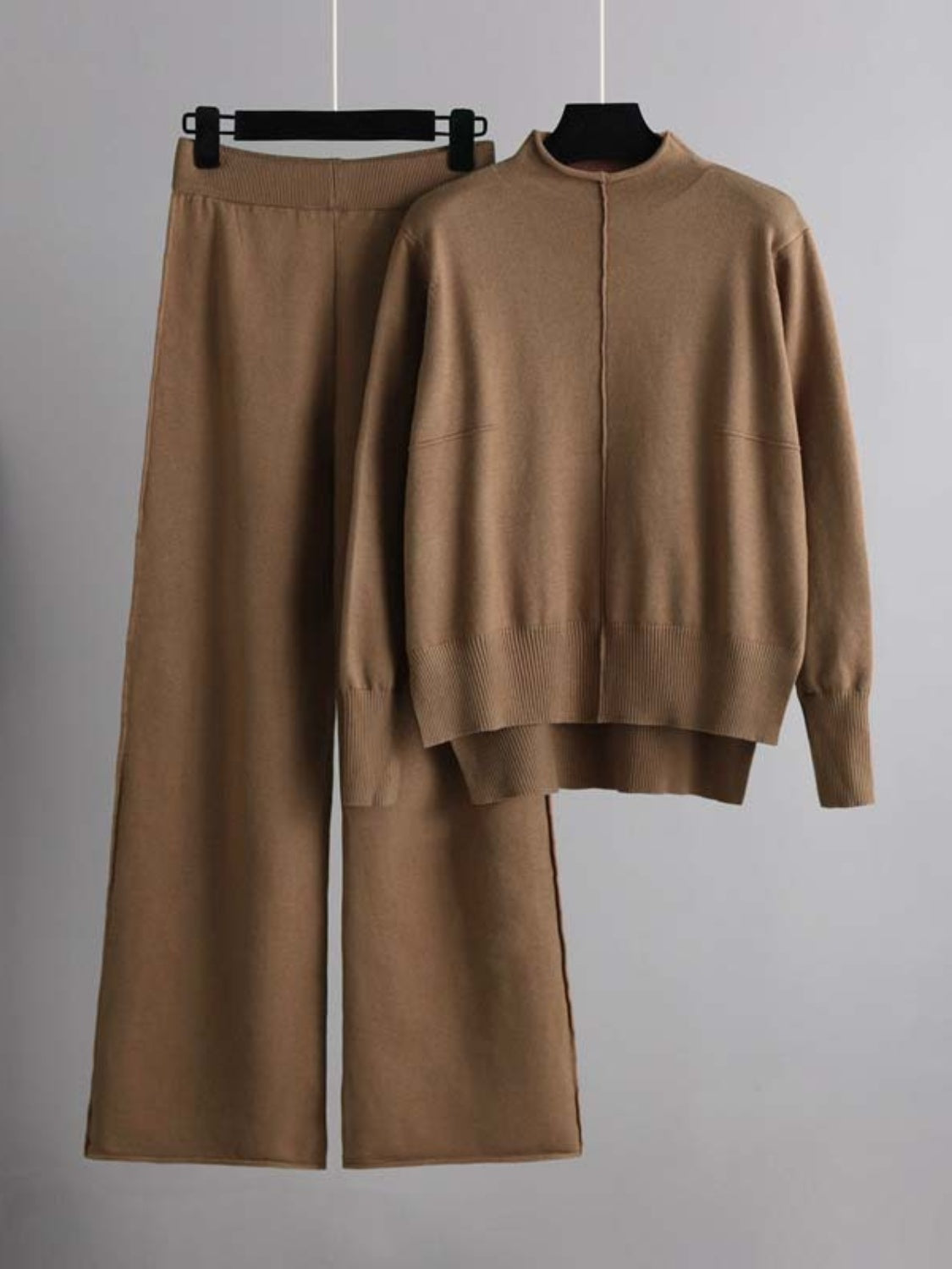 Basic Bae Mock Neck Long Sleeve Top and Pants Sweater Set Trendsi