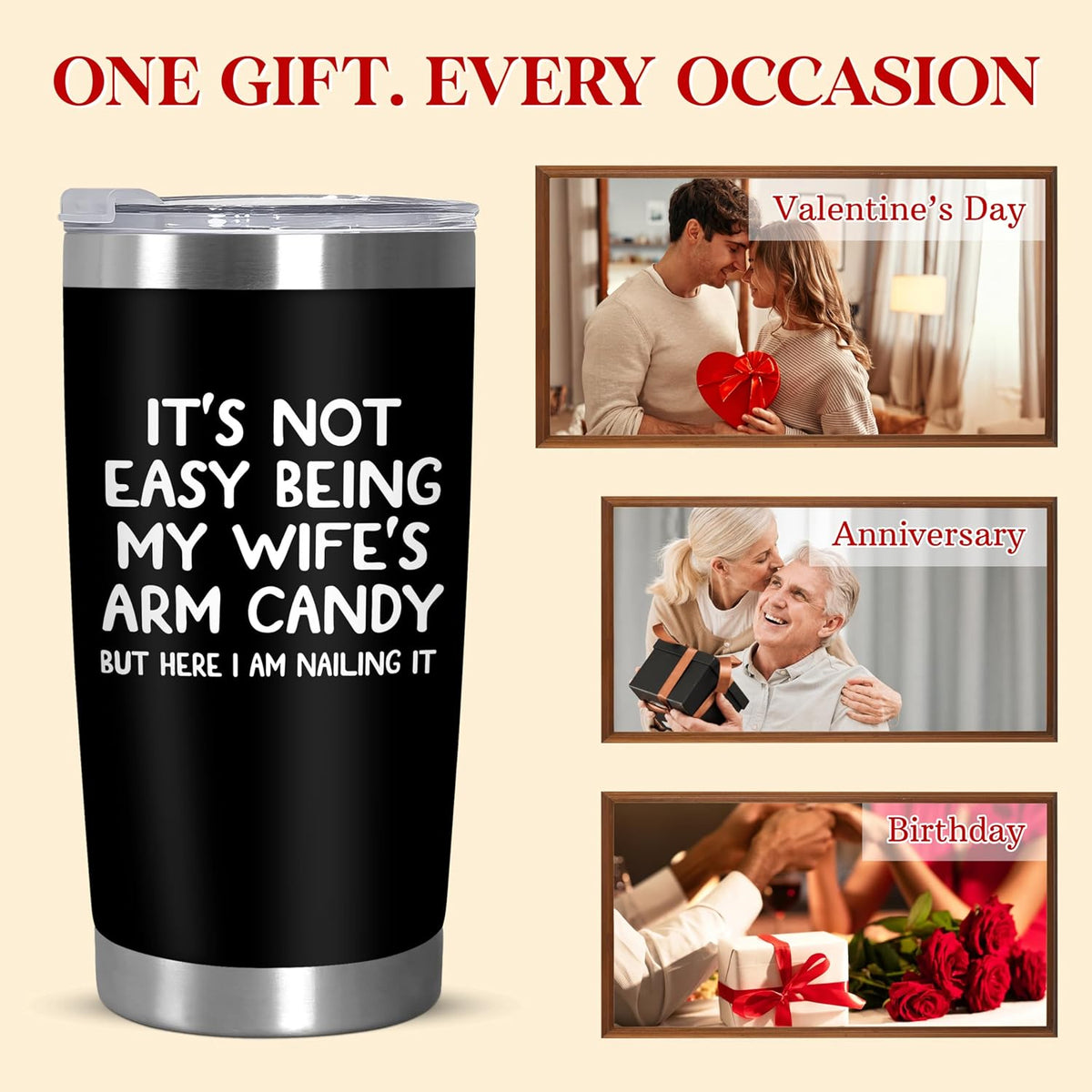 Gift for Husband from Wife, 20 Oz Insulated Tumbler for Men with Lid