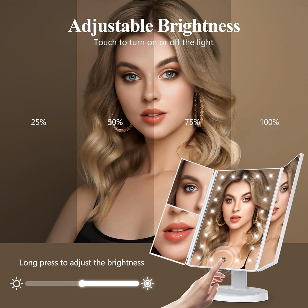 2X/3X/10X Magnifying Vanity Mirror with Light, Trifold Makeup Mirror