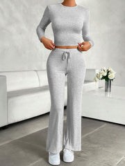 Round Neck Long Sleeve Top and Drawstring Pants Set Trendsi