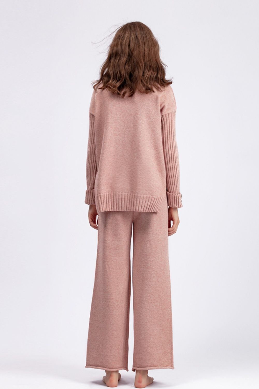 Basic Bae High- Low Turtleneck Long Sleeve Top and Pants Sweater Set Trendsi