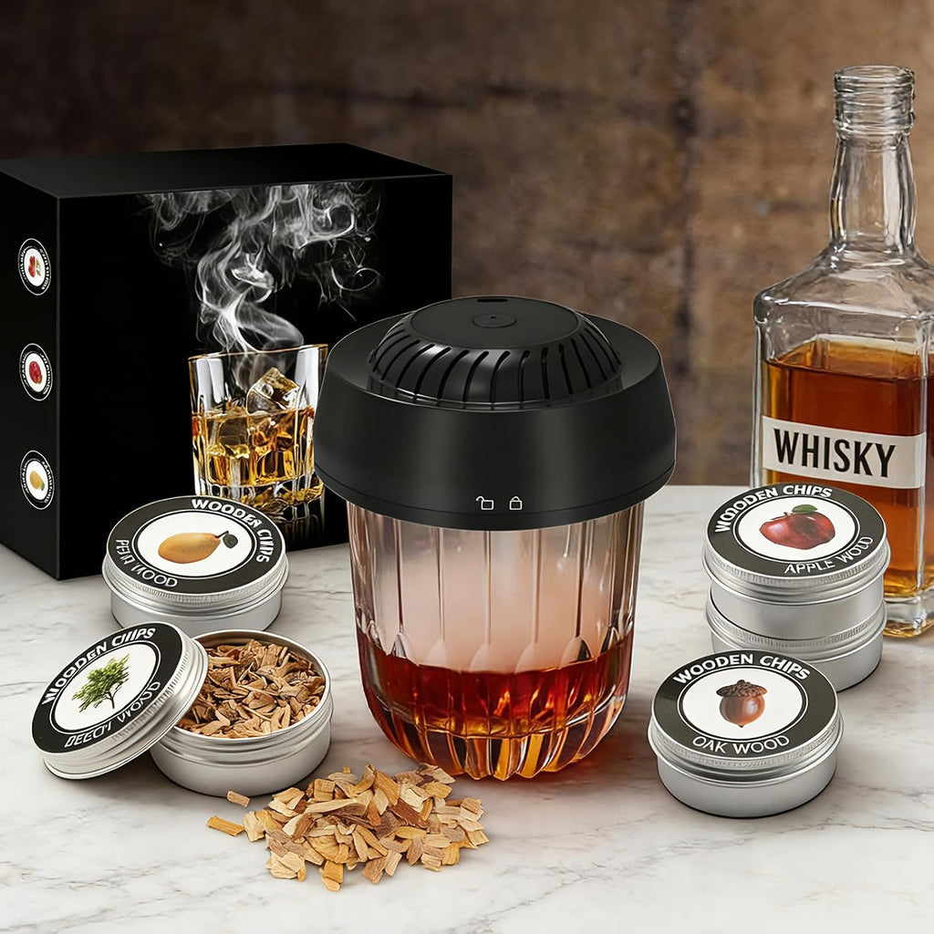 Electric Whiskey Smoker Kit, No Butane Needed, Electric Cocktail Smoker Infuser Kit with 6 Wood Chips Flavors, Birthday Gifts for Men, Dad, Husband