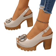Calista Peep-Toe Block Heel Sandals | 9.5cm Heel & Adjustable Slingback