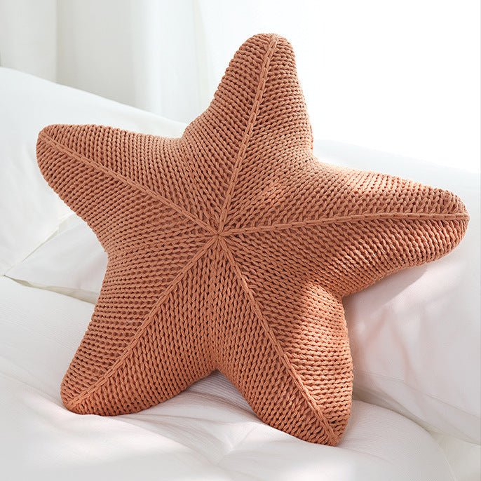 Caspian Knit Pillow – 20x20 Plush Star-Shaped Cushion in Earthy Tones